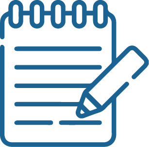 icono azul de una libreta y un boli 